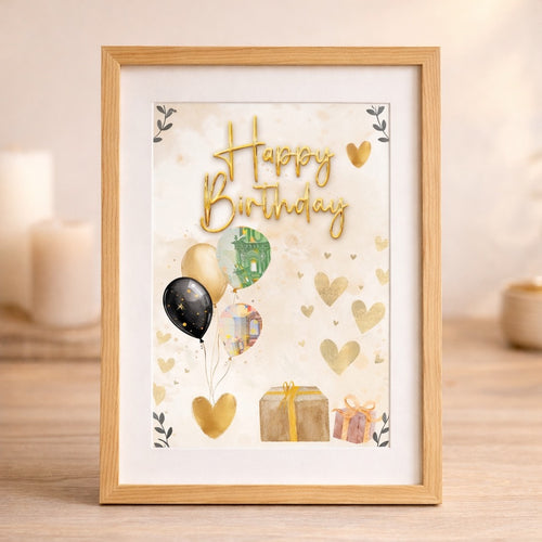 Digitales Geldgeschenk zum Geburtstag im A4 Format mit Luftballons zum Ausschneiden für Geldscheine
