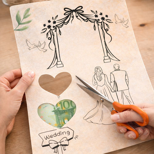 Herzen ausschneiden und Geld einlegen – Anleitung Geldgeschenk Hochzeit Vorlage zum Ausdrucken
