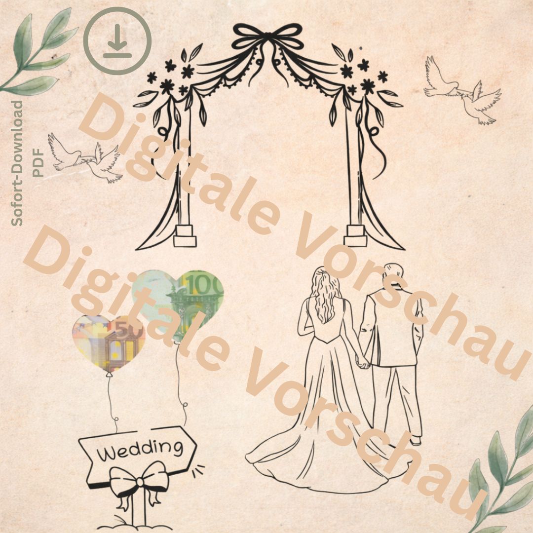 Detail der Hochzeits Vorlage mit Herz-Ausschnitt für Geldschein – DIY Hochzeitsgeschenk