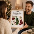 Personalisiertes Geldgeschenk zu Weihnachten mit drei Weihnachtsstrümpfen als PDF zum Ausdrucken im A4-Bilderrahmen