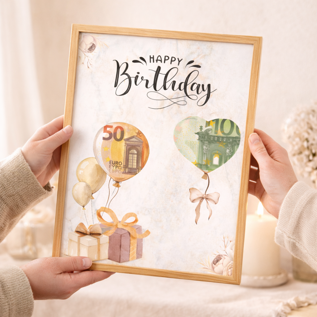 Geburtstag Geldgeschenk Vorlage wird überreicht – kreative Geschenkidee mit Geld