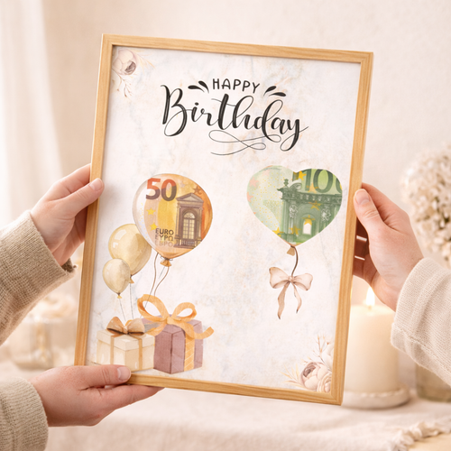 Geburtstag Geldgeschenk Vorlage wird überreicht – kreative Geschenkidee mit Geld