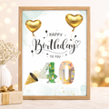 Personalisiertes Geldgeschenk zum Geburtstag mit goldenen Ballons, Name und Alter als A4 PDF im Holzrahmen