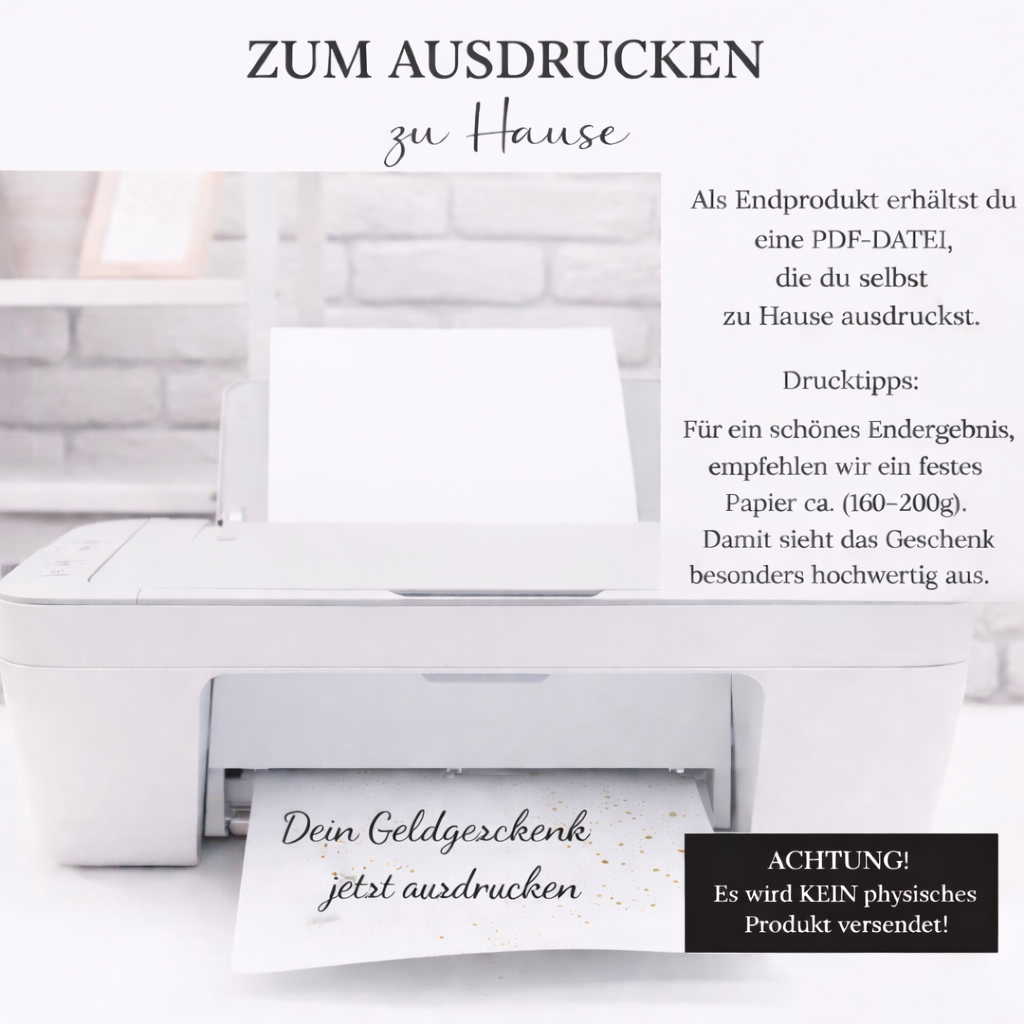 Geldgeschenk zum Geburtstag als ausgedruckte Vorlage im Bilderrahmen präsentiert