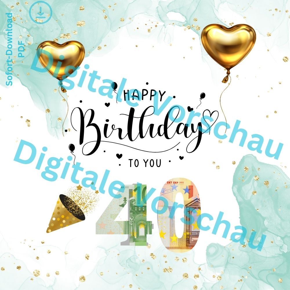 Vorschau der personalisierten Geburtstagskarte mit Ballon Motiv und Alter als kreative Geldgeschenk Vorlage