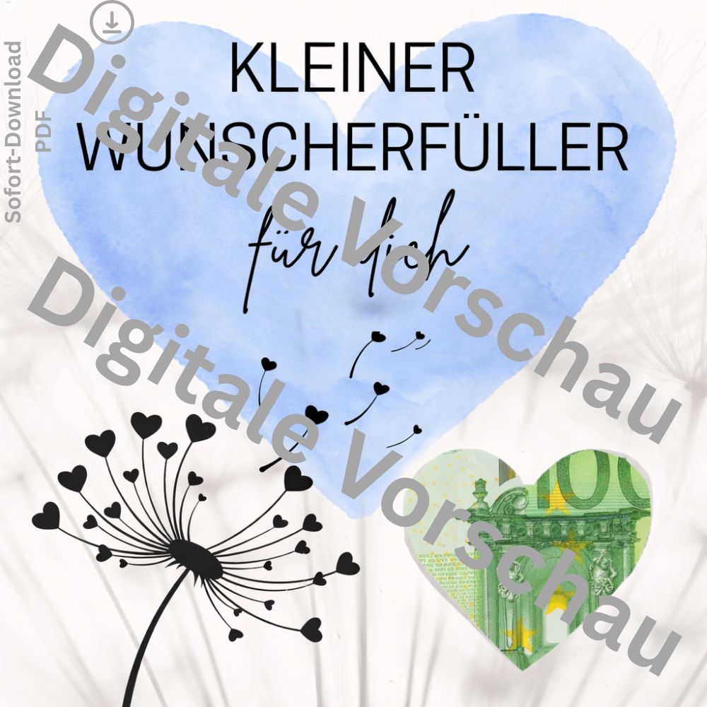 Detailaufnahme vom Herz-Ausschnitt für Geldschein – digitales Geldgeschenk A4