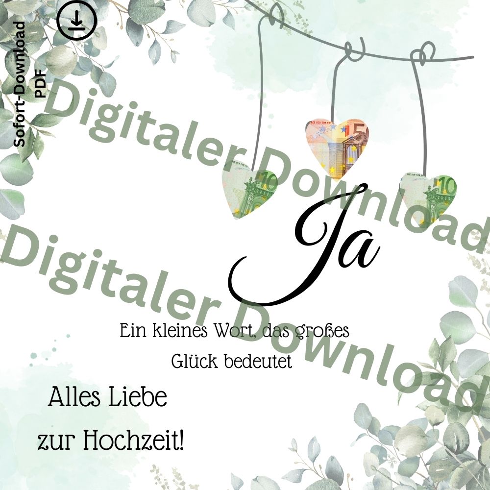 Digitaler Download Geldgeschenk Hochzeit Ja Vorlage zum Ausdrucken