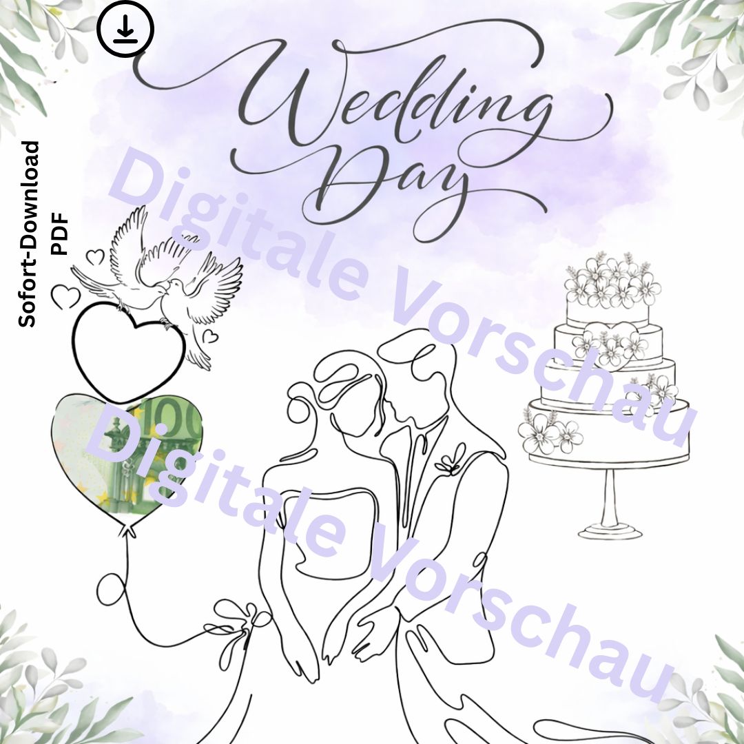 Druckvorlage Geldgeschenk Hochzeit Wedding Day PDF Download