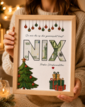 Person hält digitales Geldgeschenk zu Weihnachten im Holzbilderrahmen mit originellem NIX-Motiv und Geldschein im A4-PDF zum Ausdrucken.