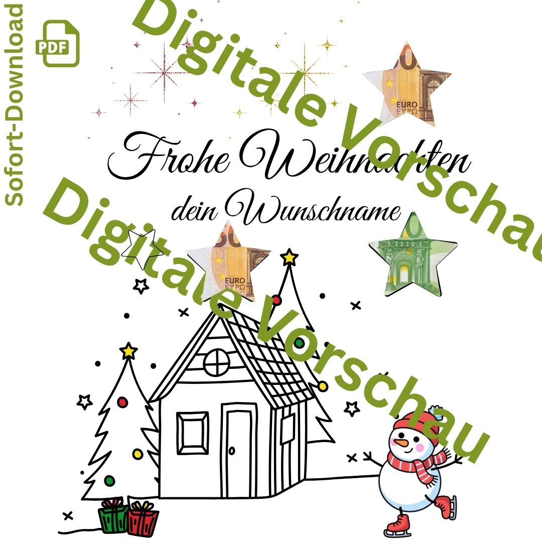 Digitale Geldgeschenkkarte zu Weihnachten mit Schneemann zum Herunterladen und Ausdrucken