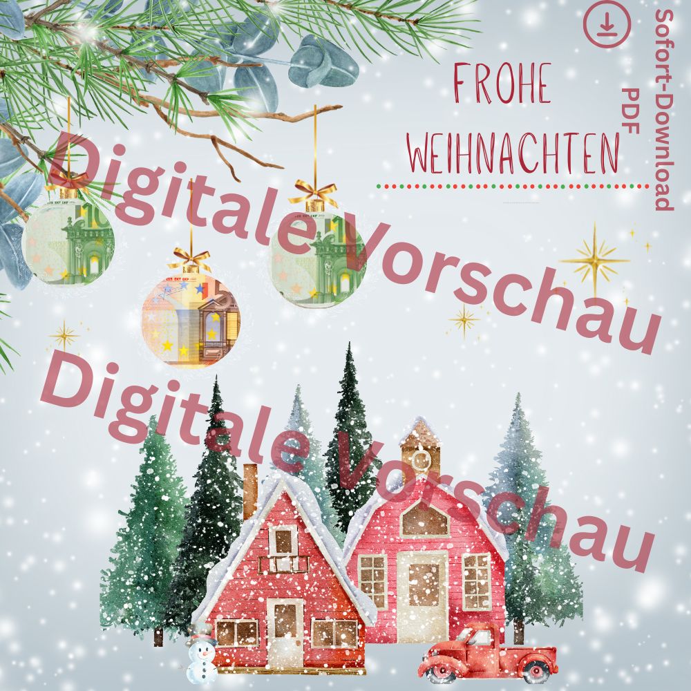 Digitale Geldgeschenk Vorlage Weihnachten mit Weihnachtskugeln für Geldscheine zum Ausdrucken