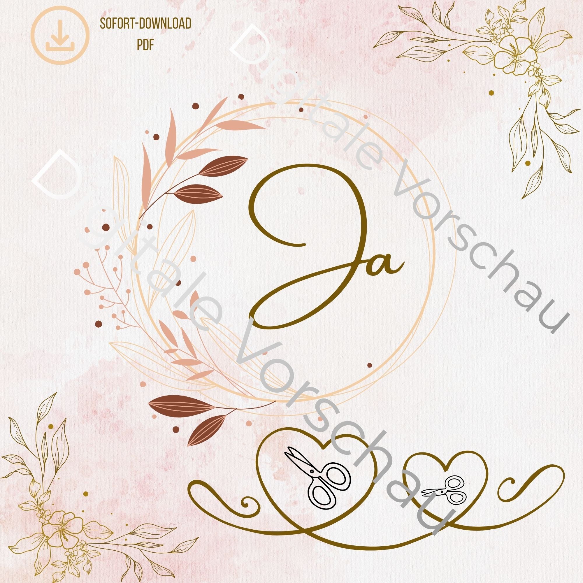 Detailansicht Geldgeschenk Hochzeit Ja Design in Beige mit floralen Elementen